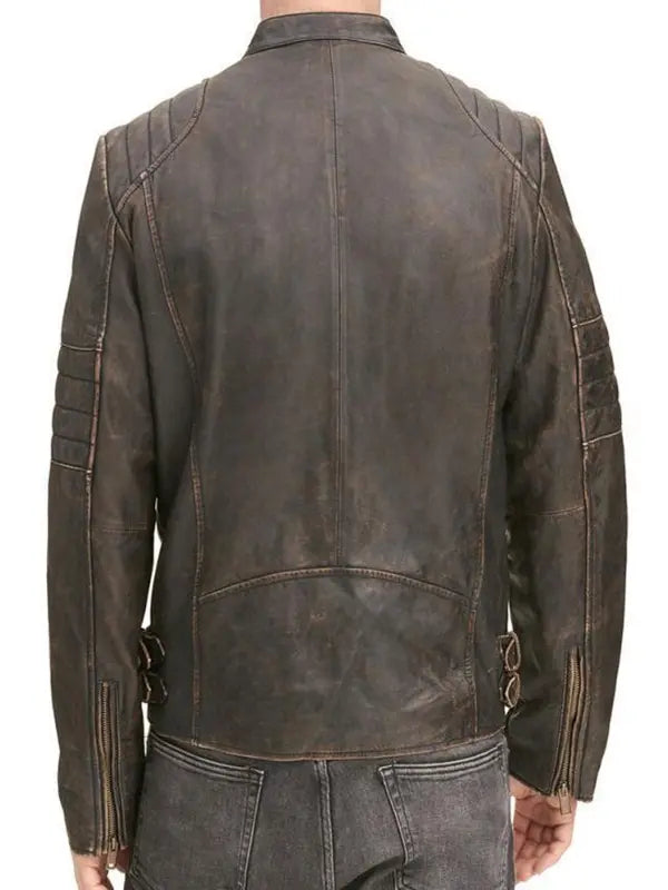 Distressed Motorcycle Brown Leather Jacket For Men