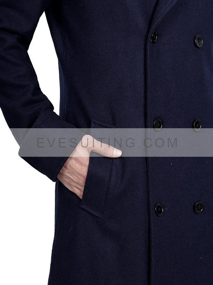 Double Breasted Blue Wool Coat