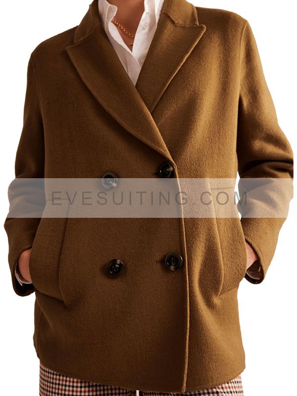 Double Breasted Camel Brown Wool Peacoat