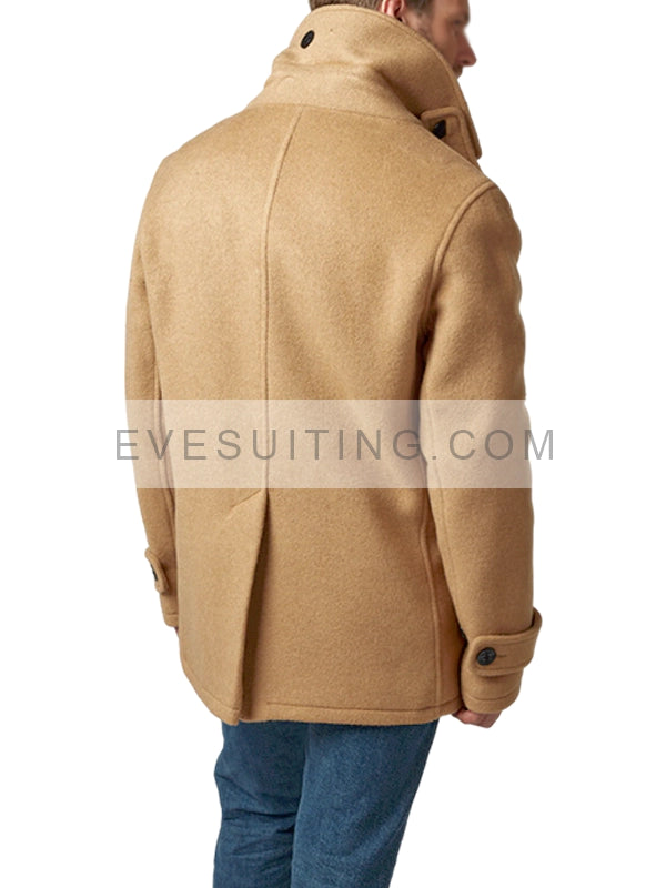 Double Breasted Camel Wool Peacoat For Men