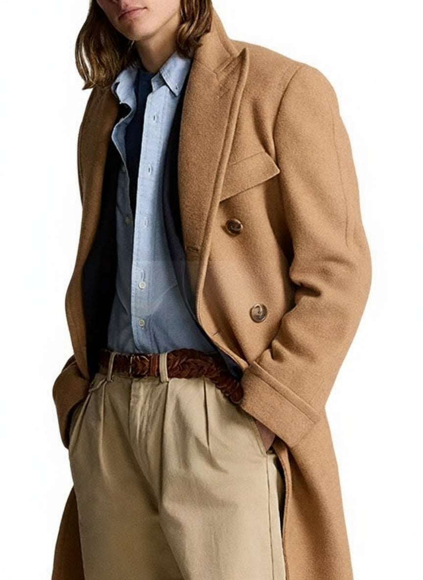Double-Breasted Classic Wool Camel Polo Coat