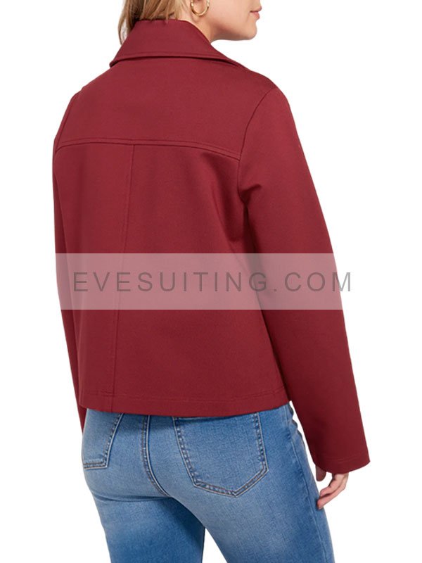 Double Breasted Cropped Wool Peacoat For Women's