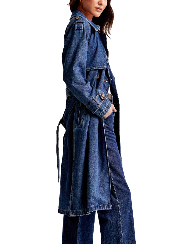 Double-Breasted Denim Trench Coat For Women