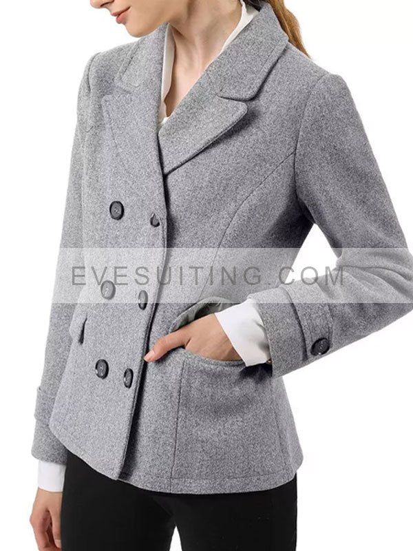 Double Breasted Gray Wool Peacoat