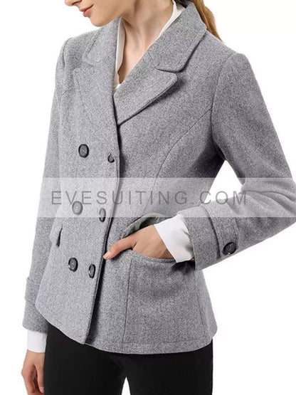 Double Breasted Gray Wool Peacoat