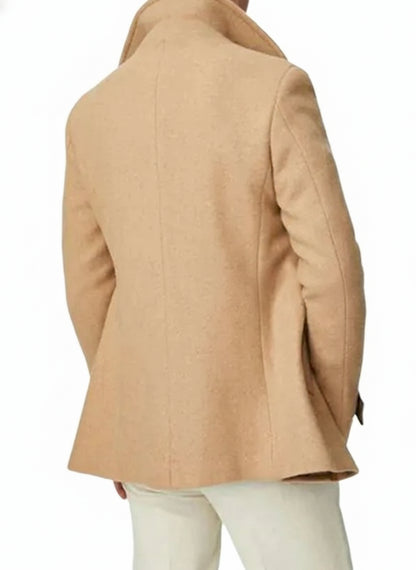 Double Breasted Beige Wool Peacoat