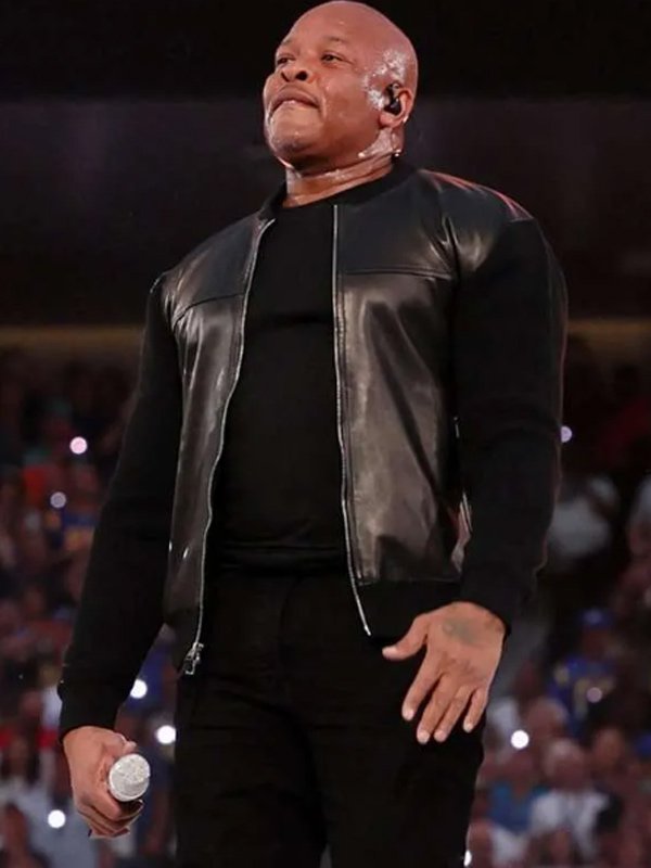 Dr Dre Super Bowl 2022 Black Leather Jacket