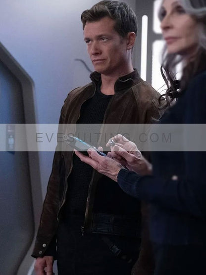 Ed Speleers Star Trek Picard S03 Brown Suede Leather Jacket