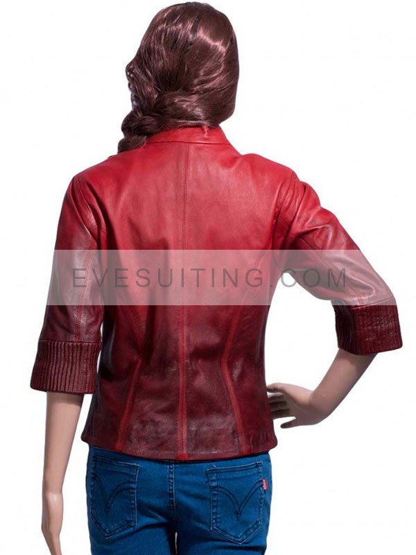Elizabeth Olsen Avengers Age Of Ultron Scarlet Witch Red Leather Jacket