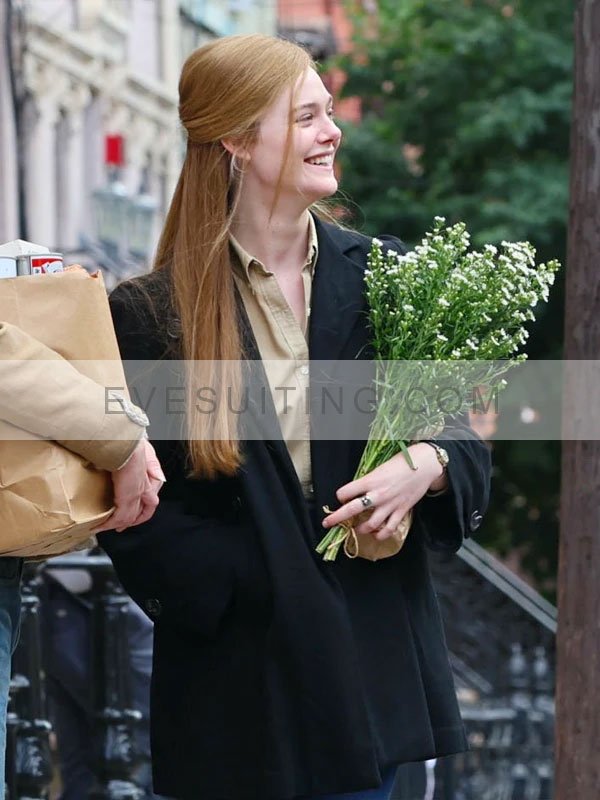 Elle Fanning A Complete Unknown Black Wool Coat