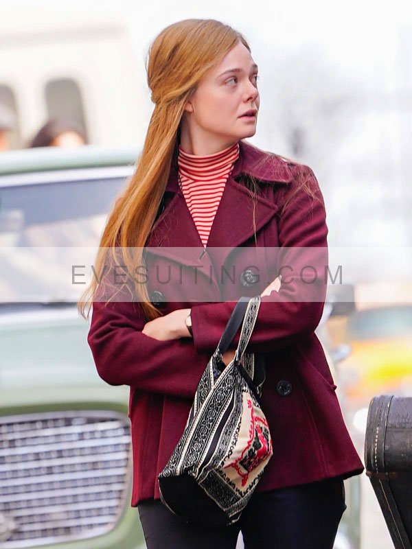 Elle Fanning A Complete Unknown Maroon Wool Coat