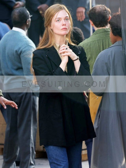 Elle Fanning Black Wool Coat