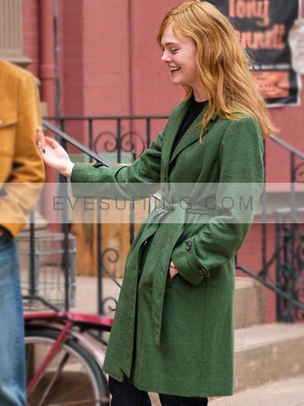 Elle Fanning Green Wool Coat