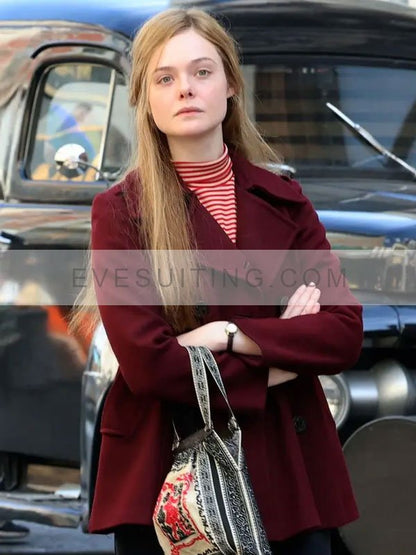 Elle Fanning Maroon Coat
