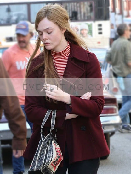 Elle Fanning Maroon Peacoat