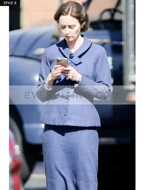 Emily Blunt Oppenheimer Kitty Blue Coat