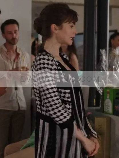 Lily Collins Emily In Paris S03 Houndstooth Jacket