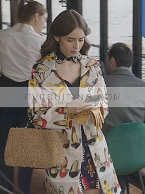 Emily Cooper Emily In Paris Shoe Print Trench Coat