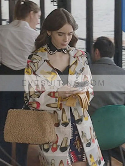 Emily Cooper Emily In Paris Shoe Print Trench Coat