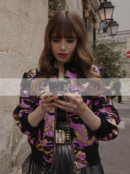 Emily Cooper S03 Emily In Paris Bomber Purple Jacket
