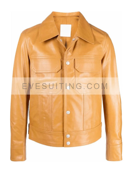 Emily In Paris Lucas Bravo S03 Tan Leather Jacket