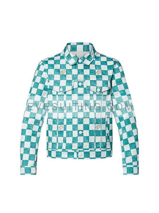Emily In Paris S03 Julien White And Teal Print Jacket