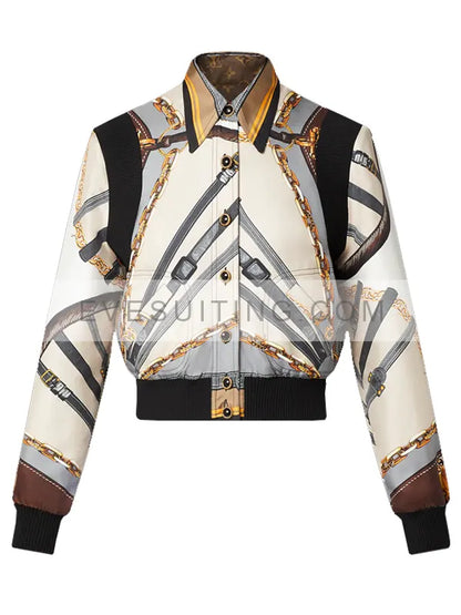 Emily In Paris Season 3 Chain Belt Printed Jacket