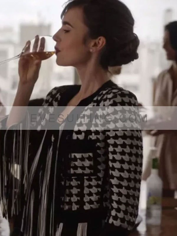 Emily In Paris Season 3 Lily Collins Houndstooth Jacket