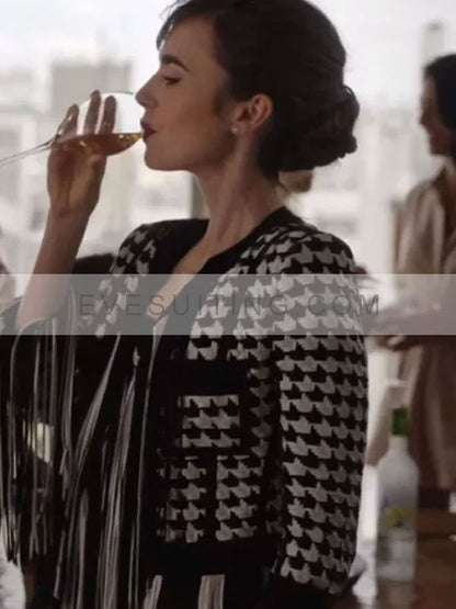 Emily In Paris Season 3 Lily Collins Houndstooth Jacket