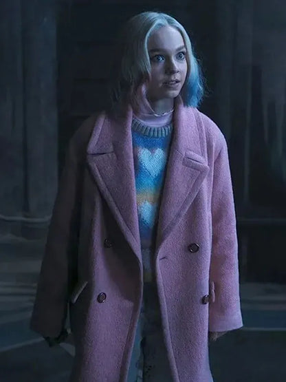 Emma Myers TV Series Wednesday Enid Sinclair Pink Wool Coat