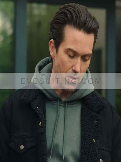 Emmett J Scanlan Fool Me Once Season 1 Shane Tessier  Black Denim Sherpa Jacket