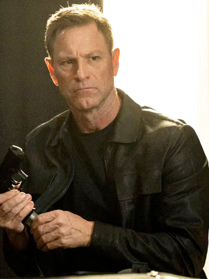 Evan Shaw Movie Classified 2024 Aaron Eckhart Black Leather Jacket