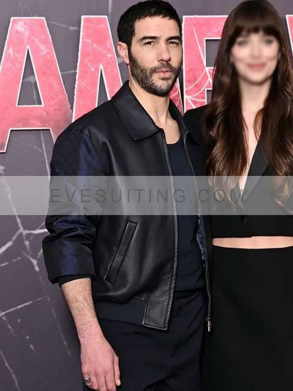 Event Ezekiel Sims Madame Web 2024 Tahar Rahim Black Leather Jacket