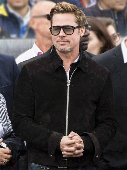 F1 2025 Brad Pitt Black Suede Leather Jacket