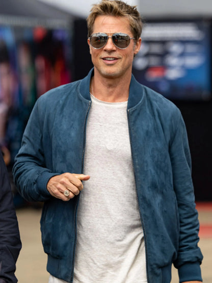 F1 2025 Brad Pitt stylish suede bomber jacket for men