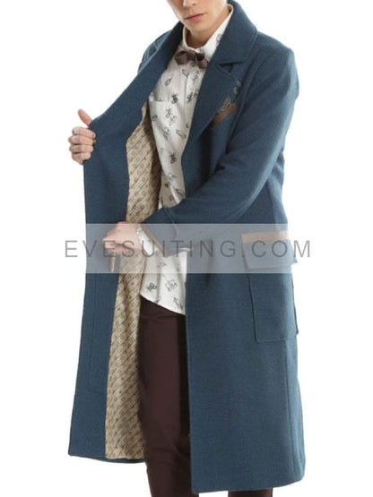 Fantastic Beasts Newt Scamander Eddie Redmayne Blue Trench Wool Coat