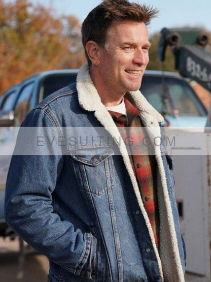 Father Movie Bleeding Love 2024 Ewan McGregor Blue Denim Sherpa Jacket