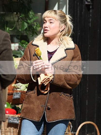 Florence Pugh Brown Leather Jacket