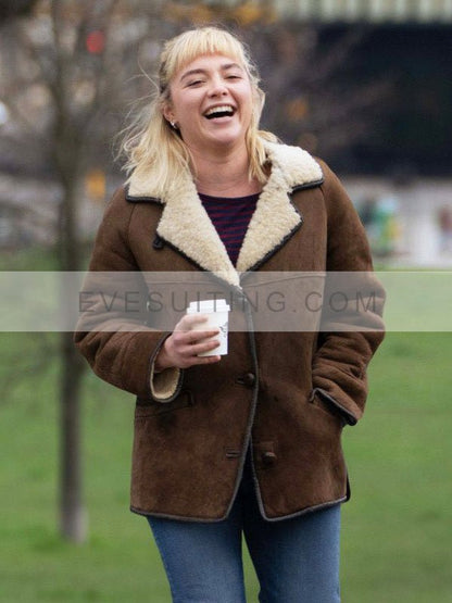 Florence Pugh We Live in Time 2025 Suede Brown Jacket