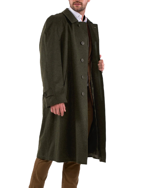 Forest Green Loden Wool Overcoat For Men
