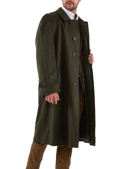 Forest Green Loden Wool Overcoat For Men