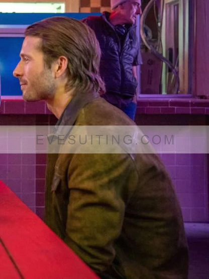 Gary Johnson Movie Hit Man 2024 Glen Powell Green Suede Leather Jacket