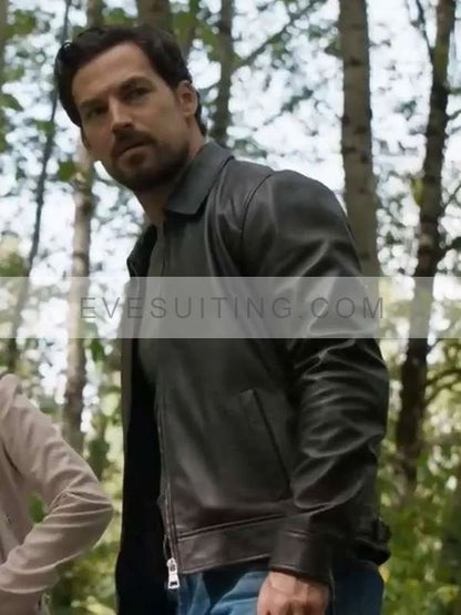 Giacomo Gianniotti Wild Cards 2024 Cole Ellis Black Leather Jacket