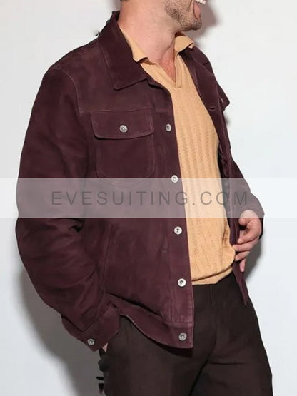 Glen Powell Hit Man 2024 Suede Leather Burgundy Jacket