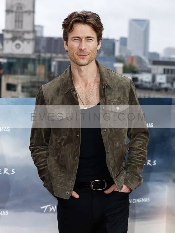 Glen Powell Twisters 2024 Brown Suede Jacket