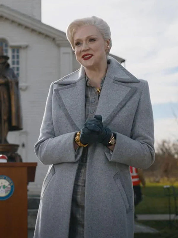 Gwendoline Christie Wednesday 2022 Principal Larissa Weems Grey Trench Wool Coat