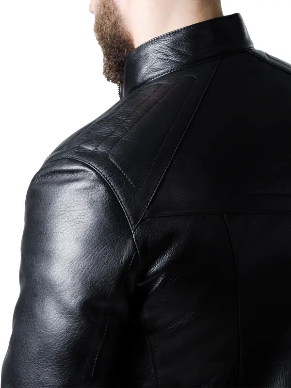 Handcrafted Black Faux Leather Biker Jacket For Men