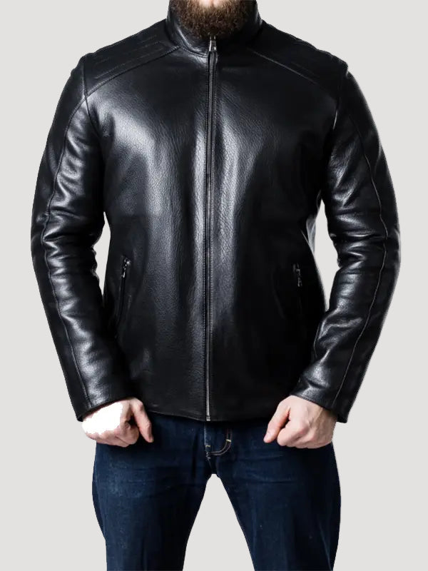 Handcrafted Black Leather Biker Jacket For Men