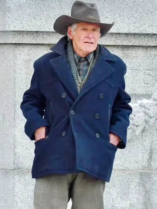 Harrison Ford 1923 2025 Jacob Dutton Blue Wool Peacoat