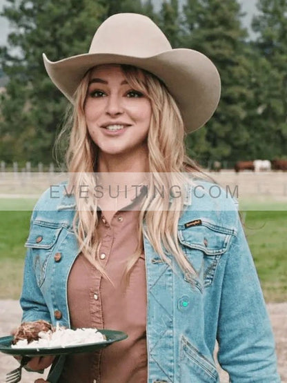 Hassie Harrison Yellowstone S04 Laramie Blue Denim Jacket